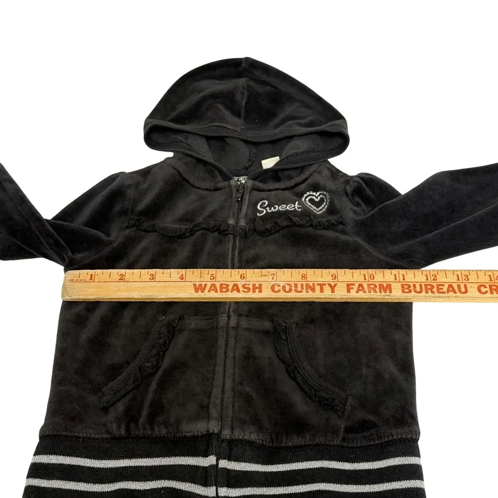 The Childrens Place Girls Black Velour Zip Up Hoodie Sweet Heart 24 Months